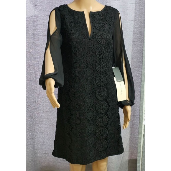 Adrianna Papell Dresses & Skirts - New Adrianna Papell Little Black Dress‎ sheer Sleeve Shift Size 4
